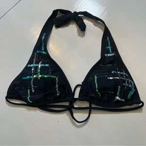 Sequin Black Bikini Bathing Suit Top Medium
